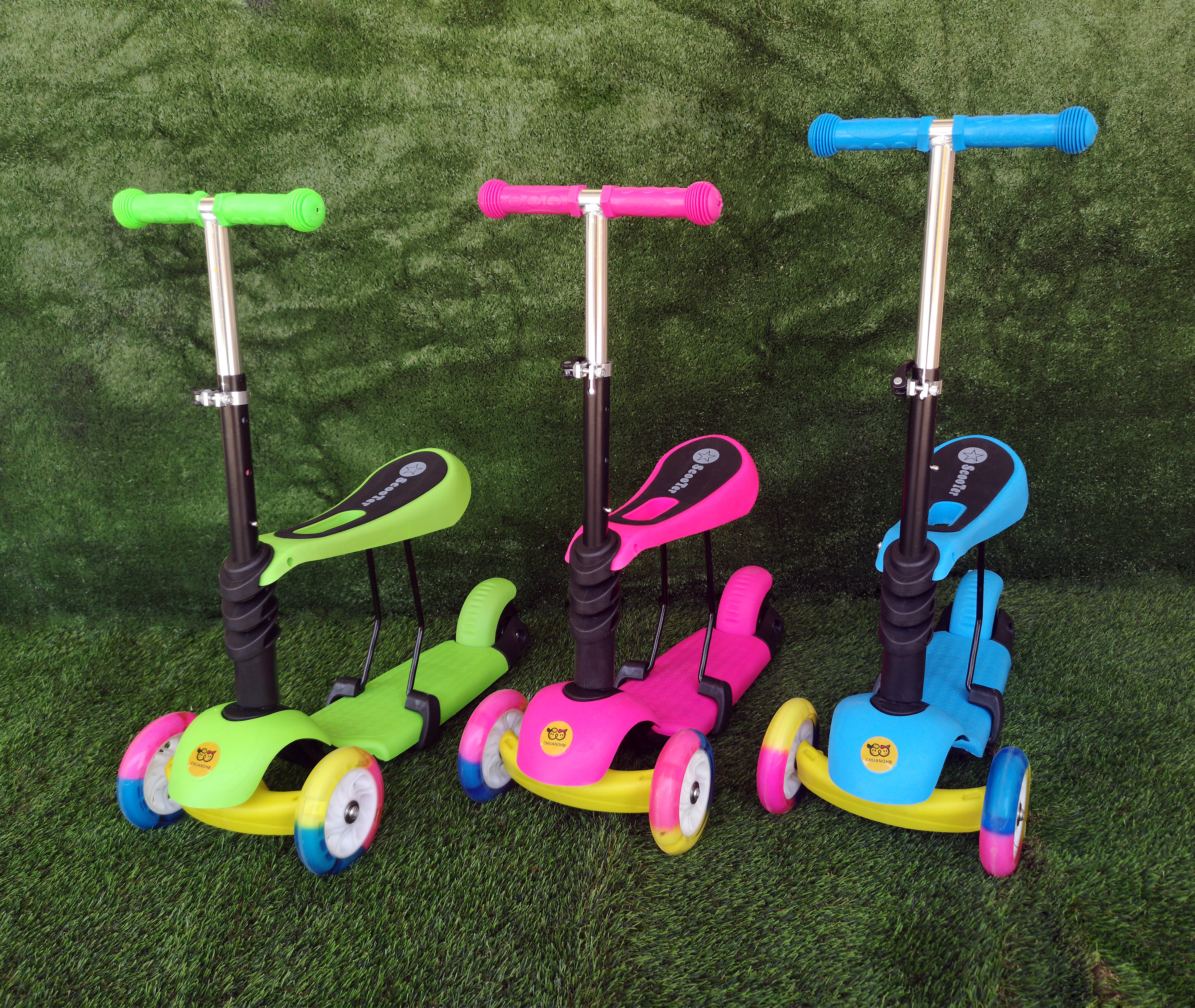 Profun Monopattino 3 Ruote Scooter con Luci LED Manubrio Altezza Regolabile 57-69cm con Freno Posteriore per Bambini 3-6 Anni Blu 